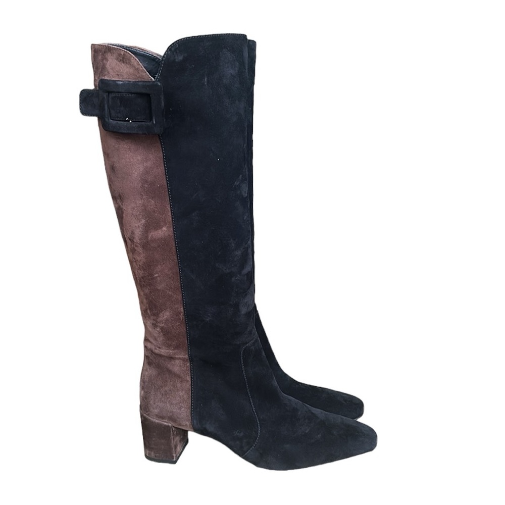 Roger Vivier Two Tone Black Brown Knee High Pull On Boots Size 39.5 US 9 - Picture 2 of 16